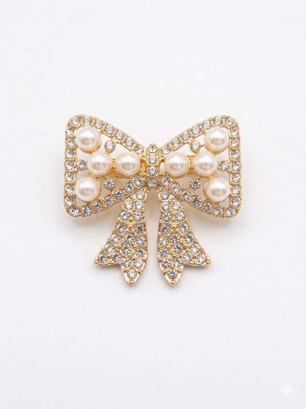 Gold Bow Pearl & Crystal Brooch - Elegant Women’s Jewelry